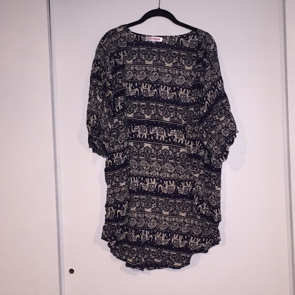 Navy Elephant Print Kimono